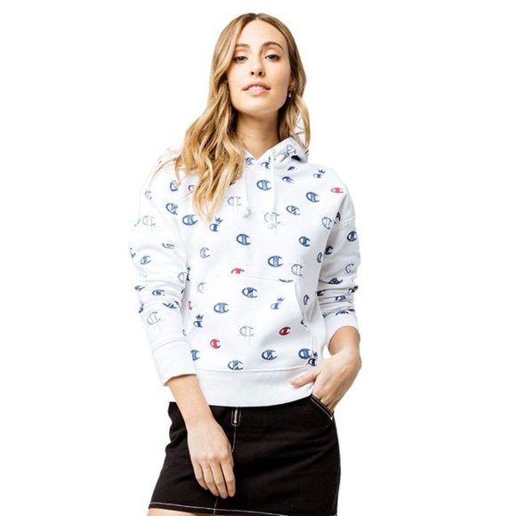NWT Champion Reverse Weave Hoodie Womens Size Small‎ All Over Print White thick - Picture 1 of 16